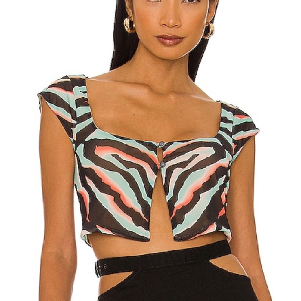 Afrm Nylah crop top in Teal Zebra size S.